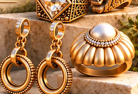 Brincos e anel ornamentado