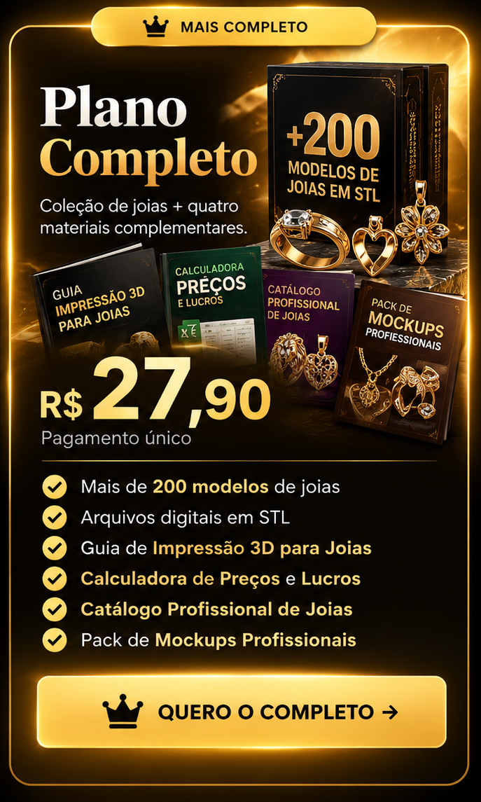 Plano Completo por R$ 27,90 — +200 Modelos de Joias em STL